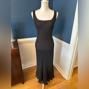 Donna Morgan Black Silk Maxi Dress with Pink Polka Dots